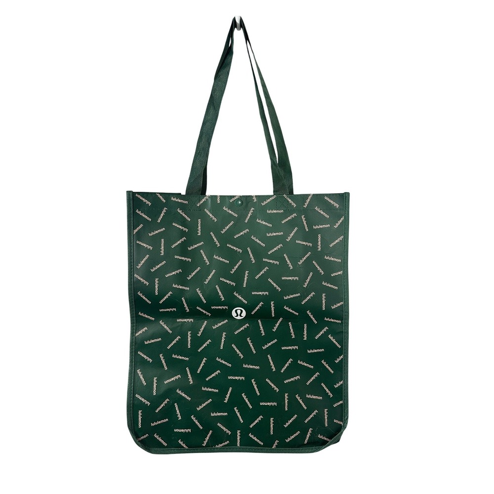 Lululemon Green Logo Print Reusable Tote Bag Snap Closure‎